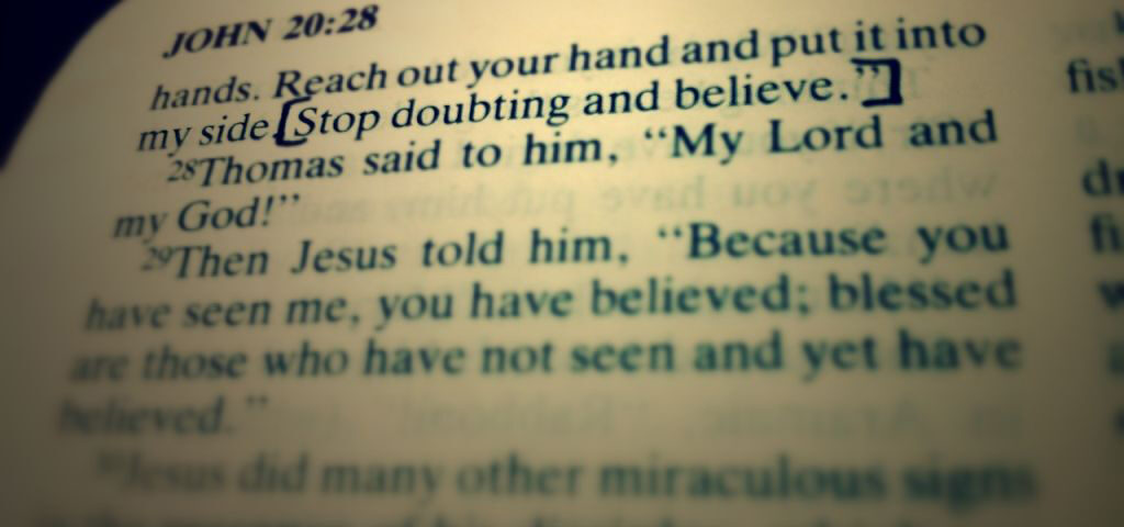 Highlighted Bible verse with focus on belief.