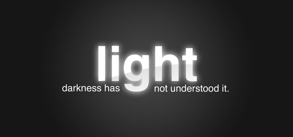 Glowing 'light' text with dark background.