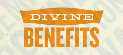 Divine Benefits text in orange banner.