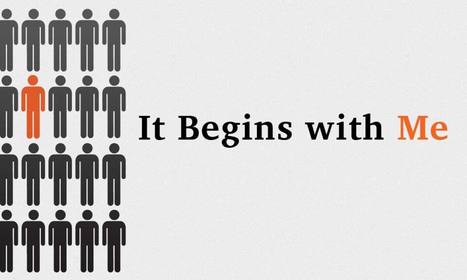 Figures with highlighted individual, text: It Begins.