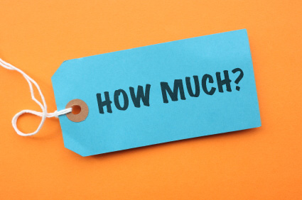 Blue price tag saying "How Much?