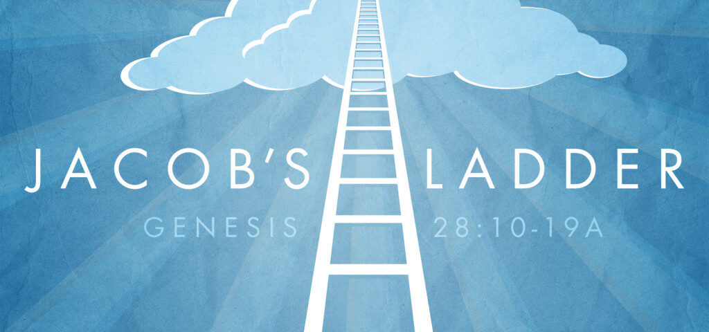 Jacob's Ladder with clouds and text.