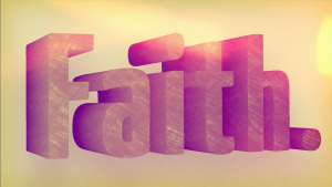 3D text "Faith" with warm colors.