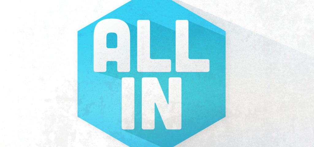 Blue hexagon with "ALL IN" text.