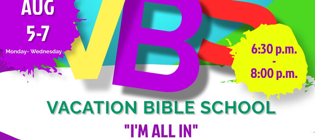 Colorful VBS flyer for Broad Rock Baptist Church, August 5-7, 6-8:30 PM.